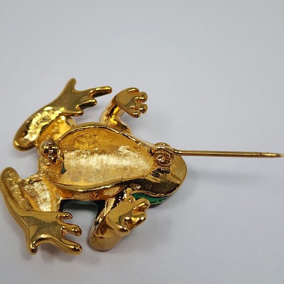Vintage Green Enamel Goldtone Frog Pin Brooch 1.25" Detailed Design - Picture 7 of 7